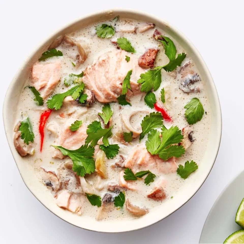Coconut-Poached Salmon & Mushroom Soup